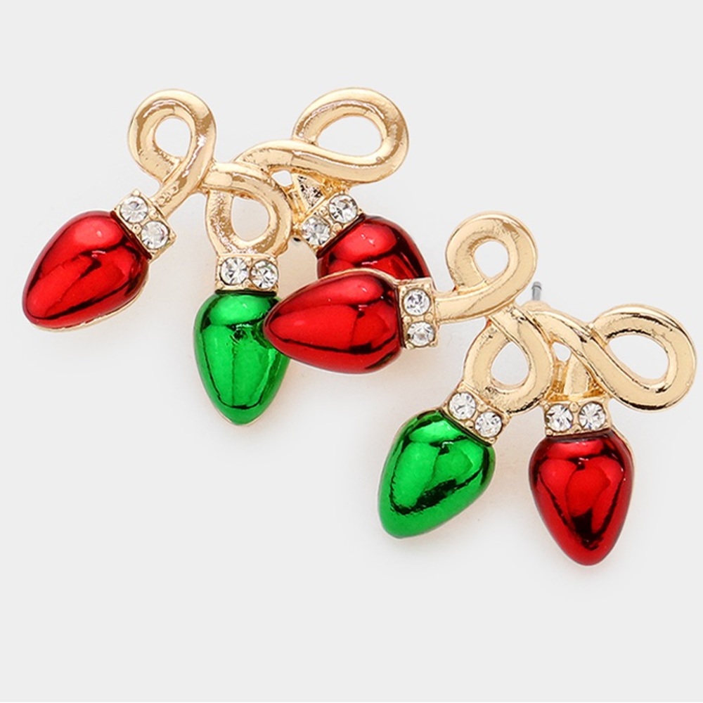 Gold Christmas Light Bulb Stud Earrings - Picture 3 of 3
